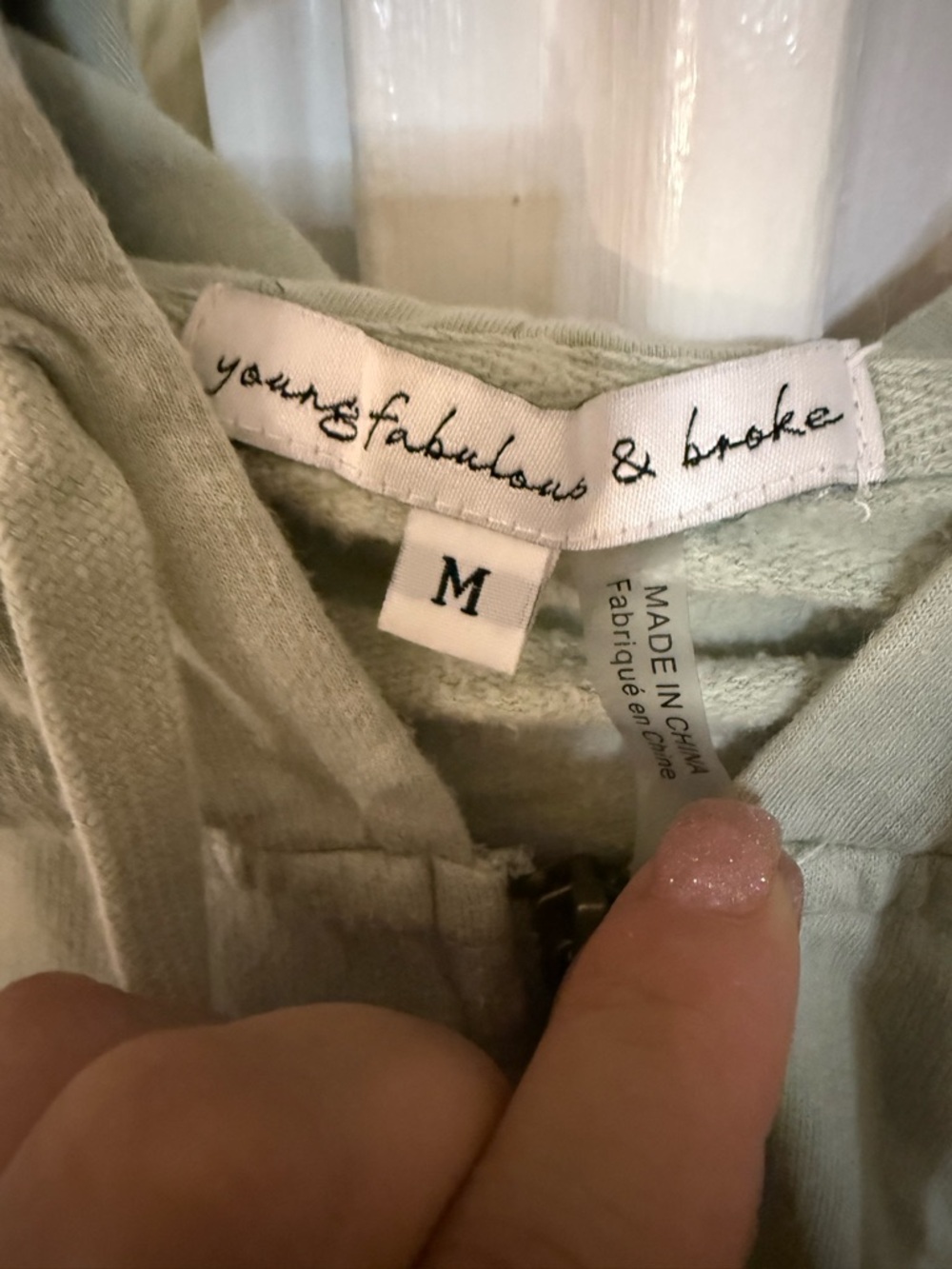 Young Fabulous & Broke Light Green Cropped Zip-Up Montoy Hoodie Jacket Size M